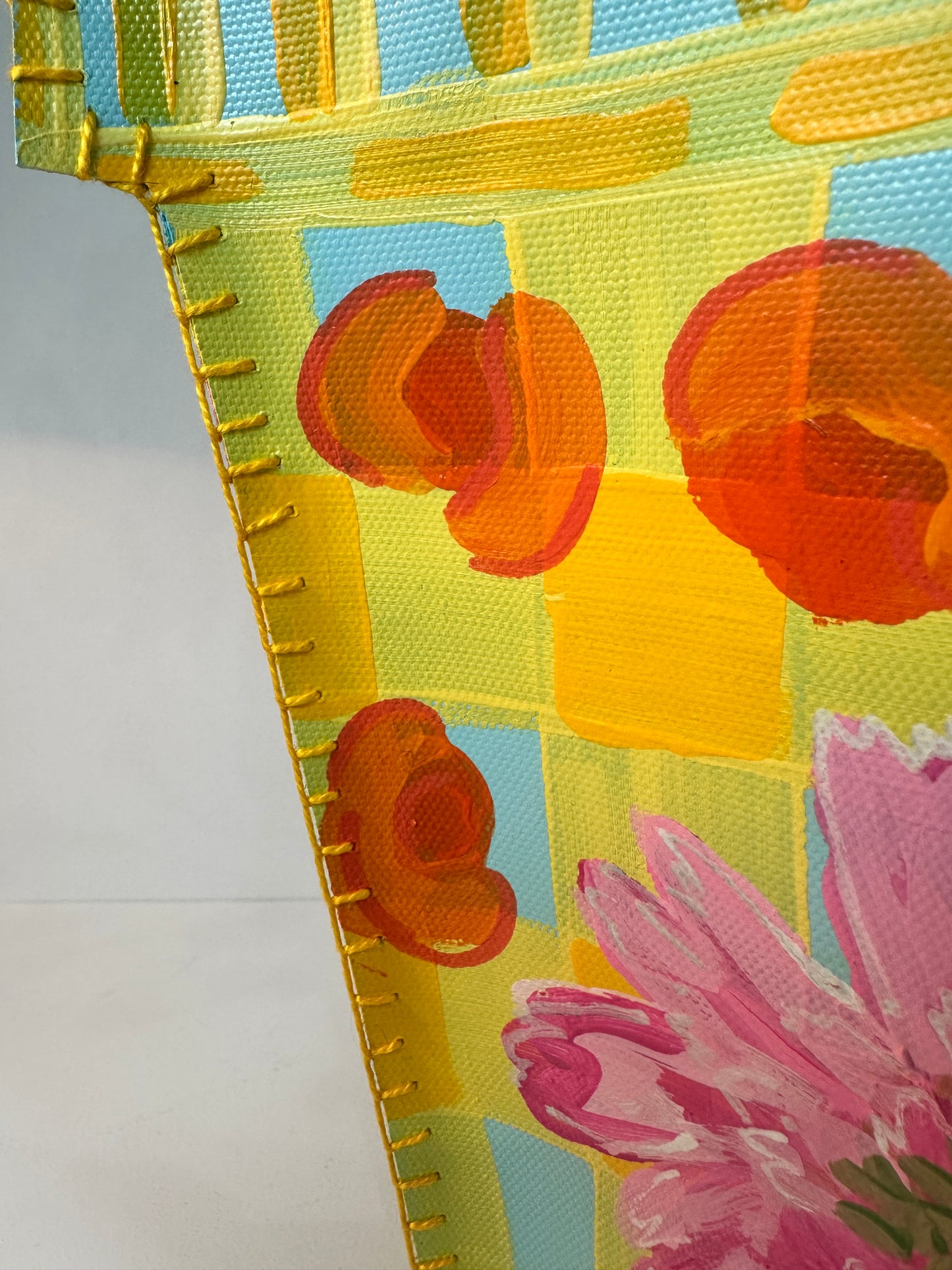 Canvas Vase Cover (Yellow Gingham Background)