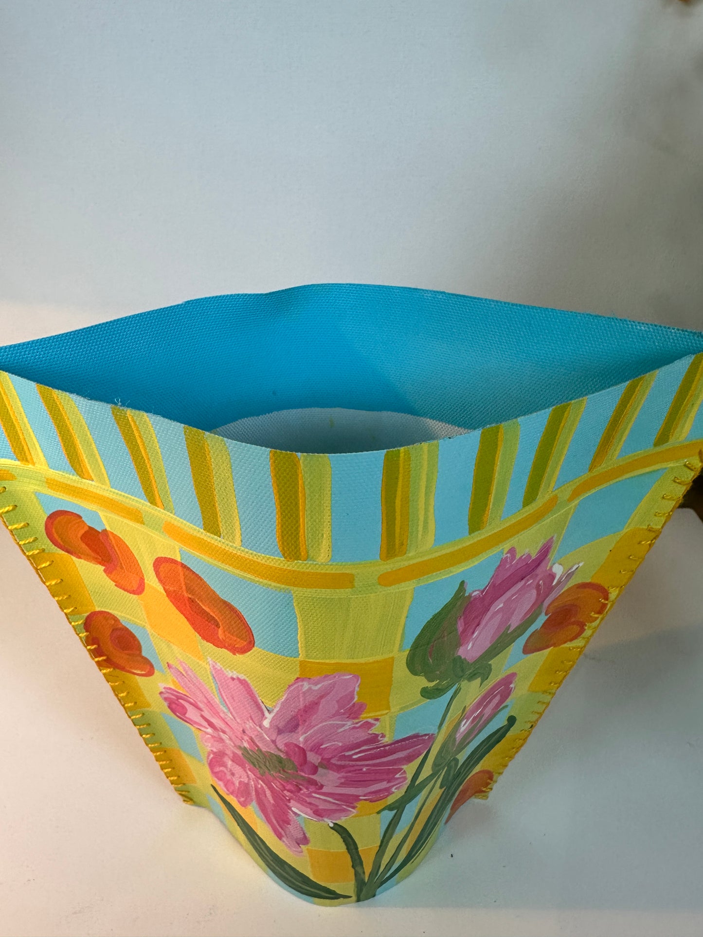 Canvas Vase Cover (Yellow Gingham Background)