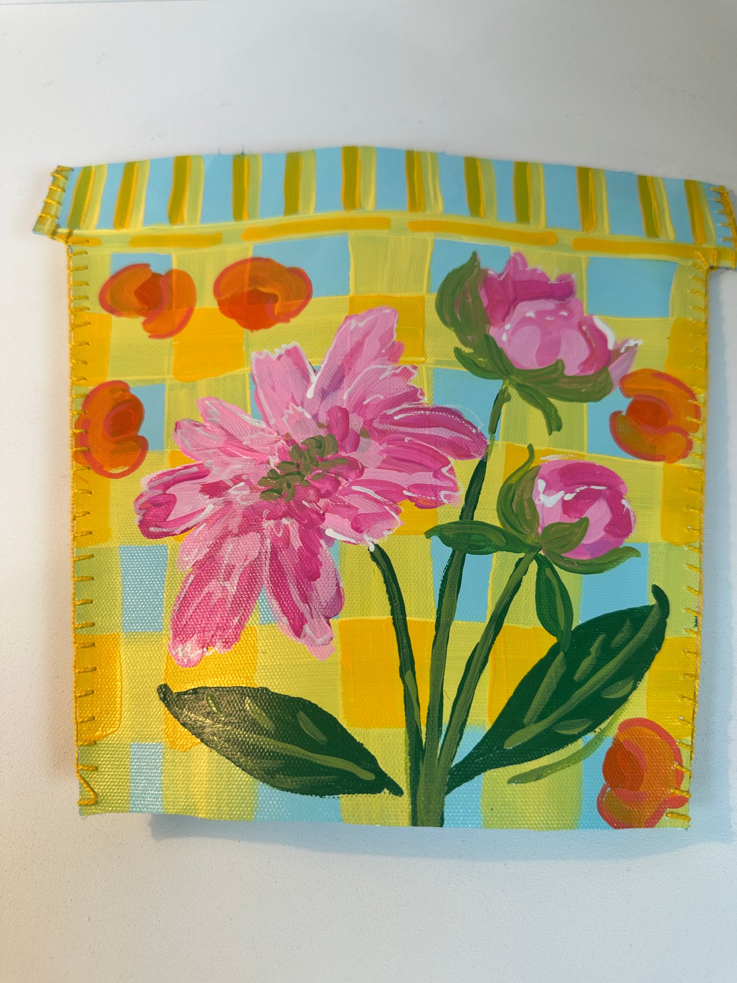 Canvas Vase Cover (Yellow Gingham Background)