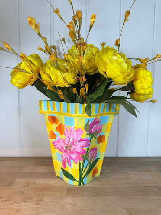 Canvas Vase Cover (Yellow Gingham Background)